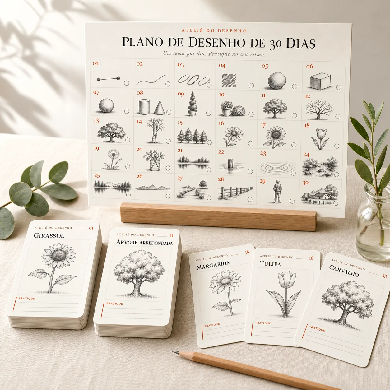 Plano de 30 dias com cartões de prática